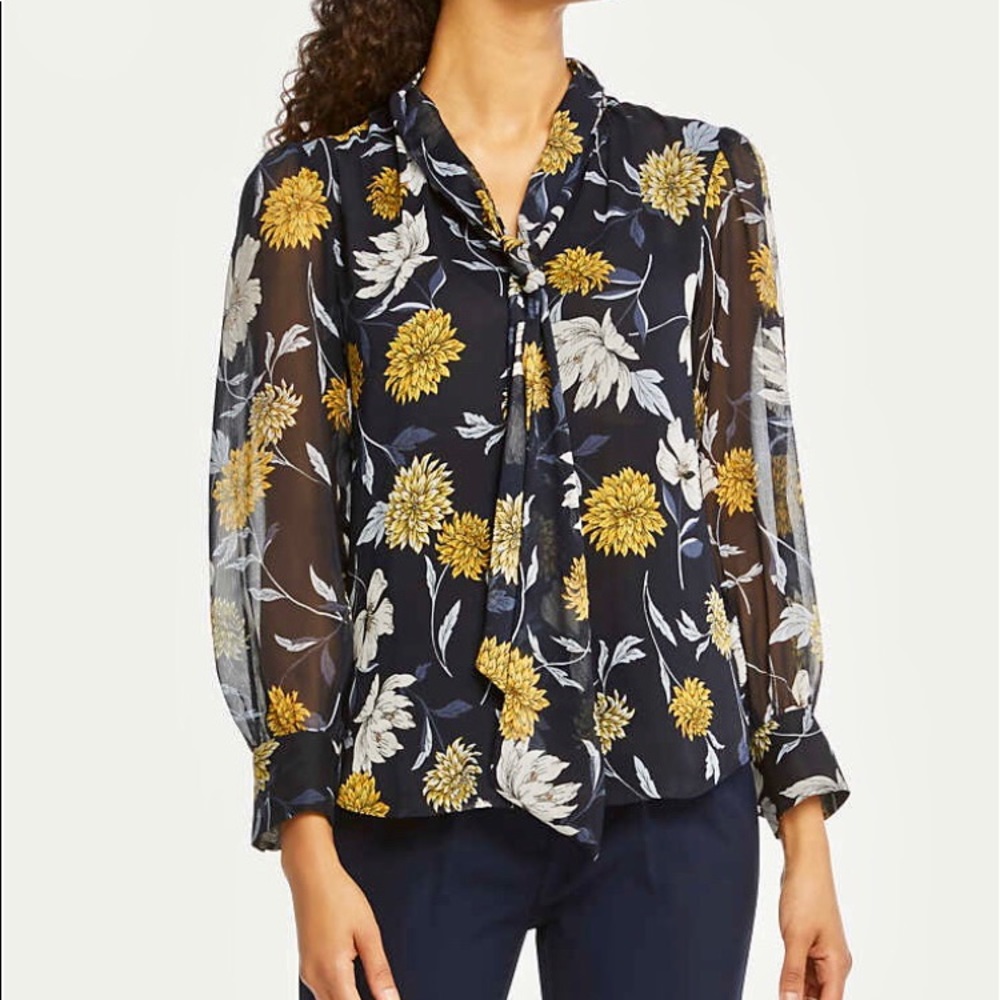 Ann Taylor Factory Floral Tie Neck Blouse
